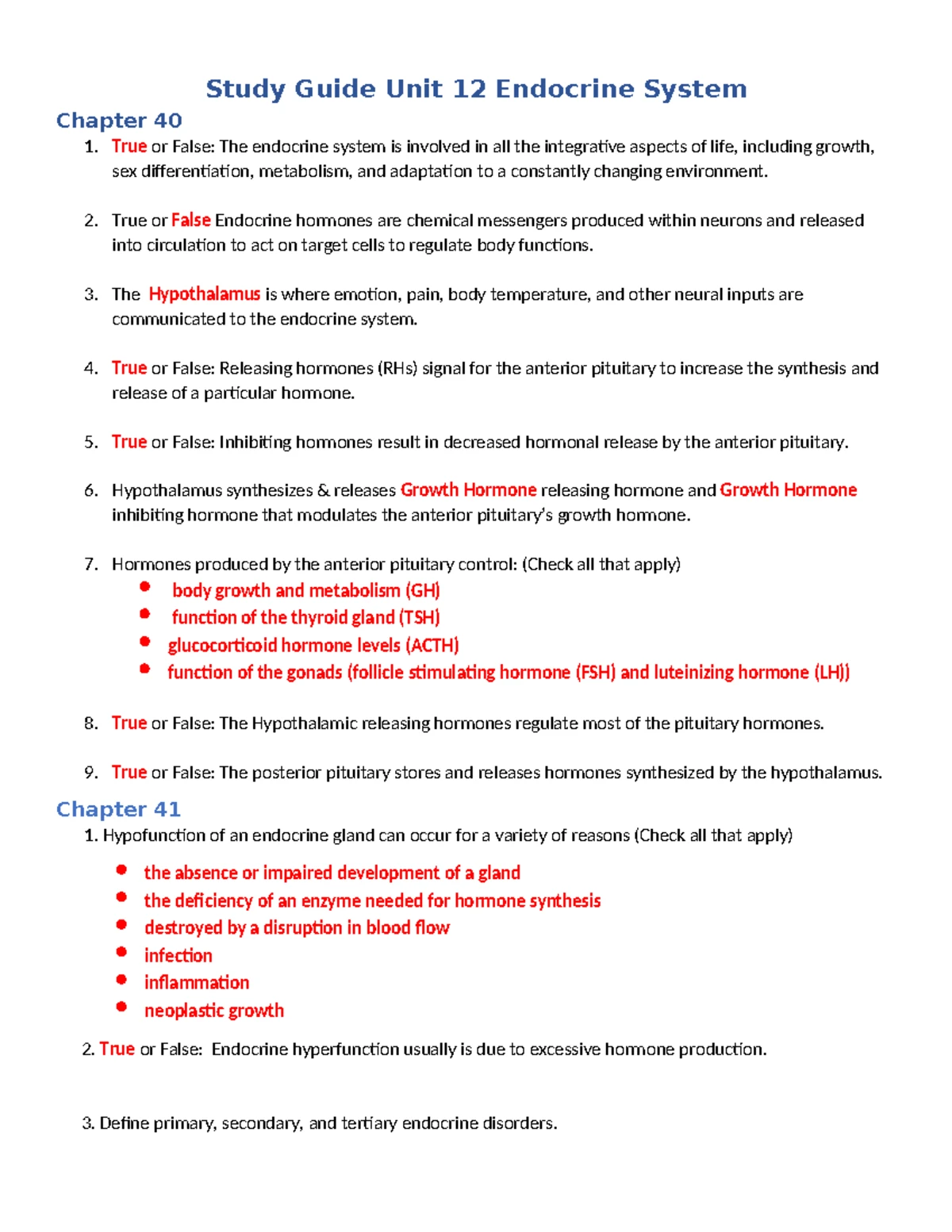 Study Guide Unit 14: Pathophysiology Chapters 47-48 by Wissmar - Studocu