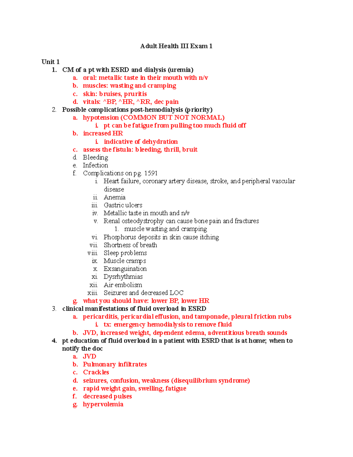 Adult Health III Exam 1 Review - Key Concepts and Study Guide - Studocu