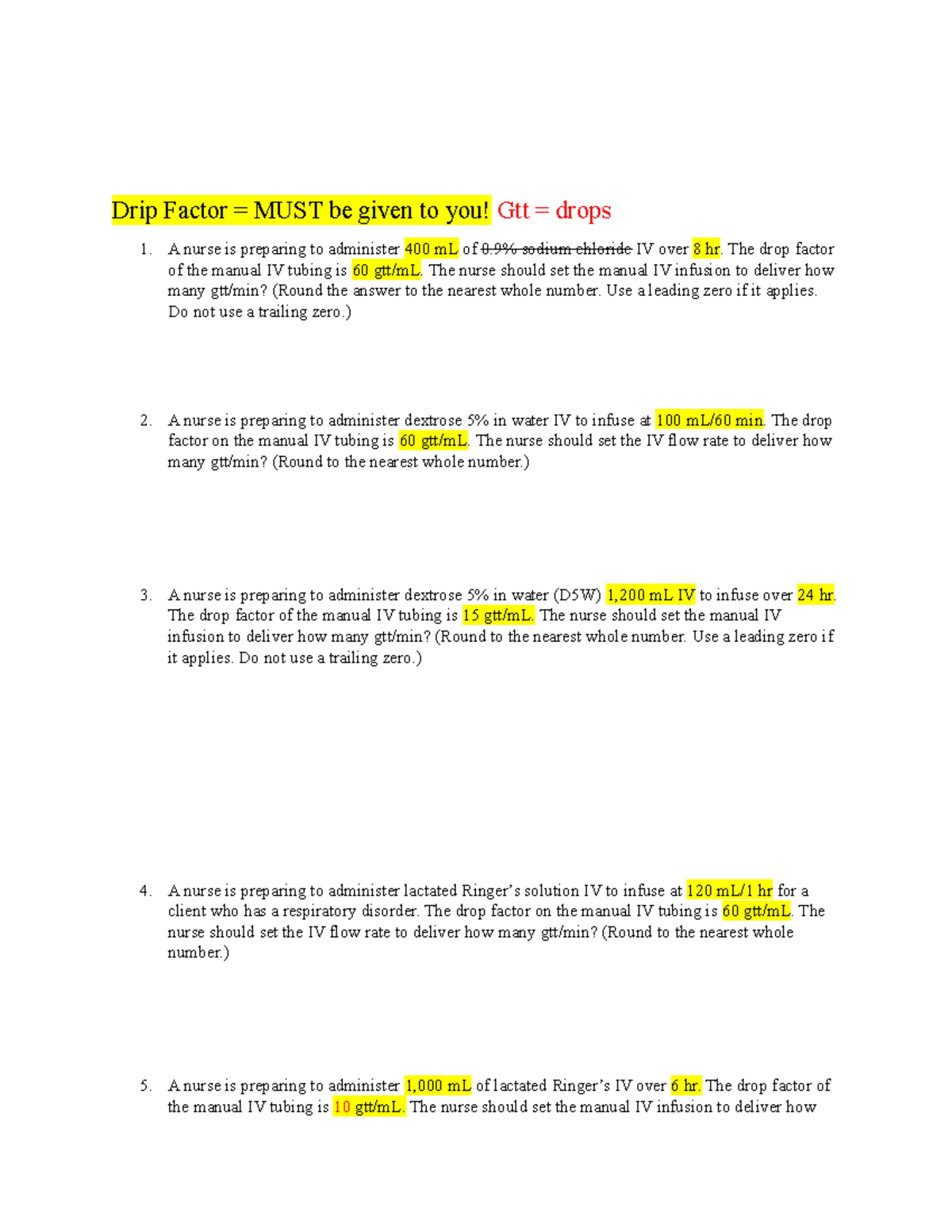 Math - Drip Factor Calculations for IV Infusions - Studocu
