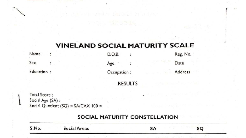 Vineland Social Maturity Scale Record Sheet - Studocu