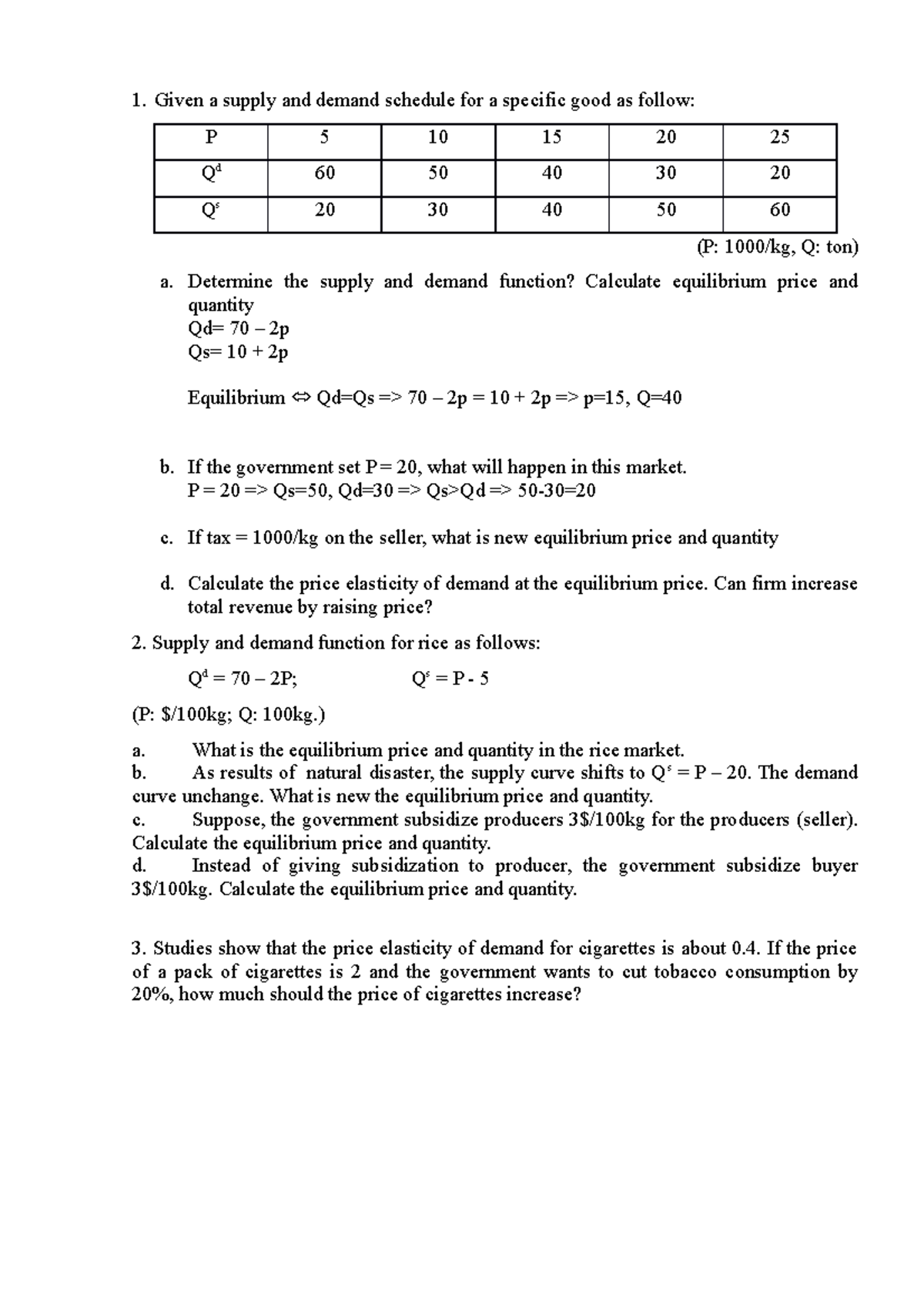 Supply and Demand Analysis with Government Policies - Micro VNUIS - Studocu