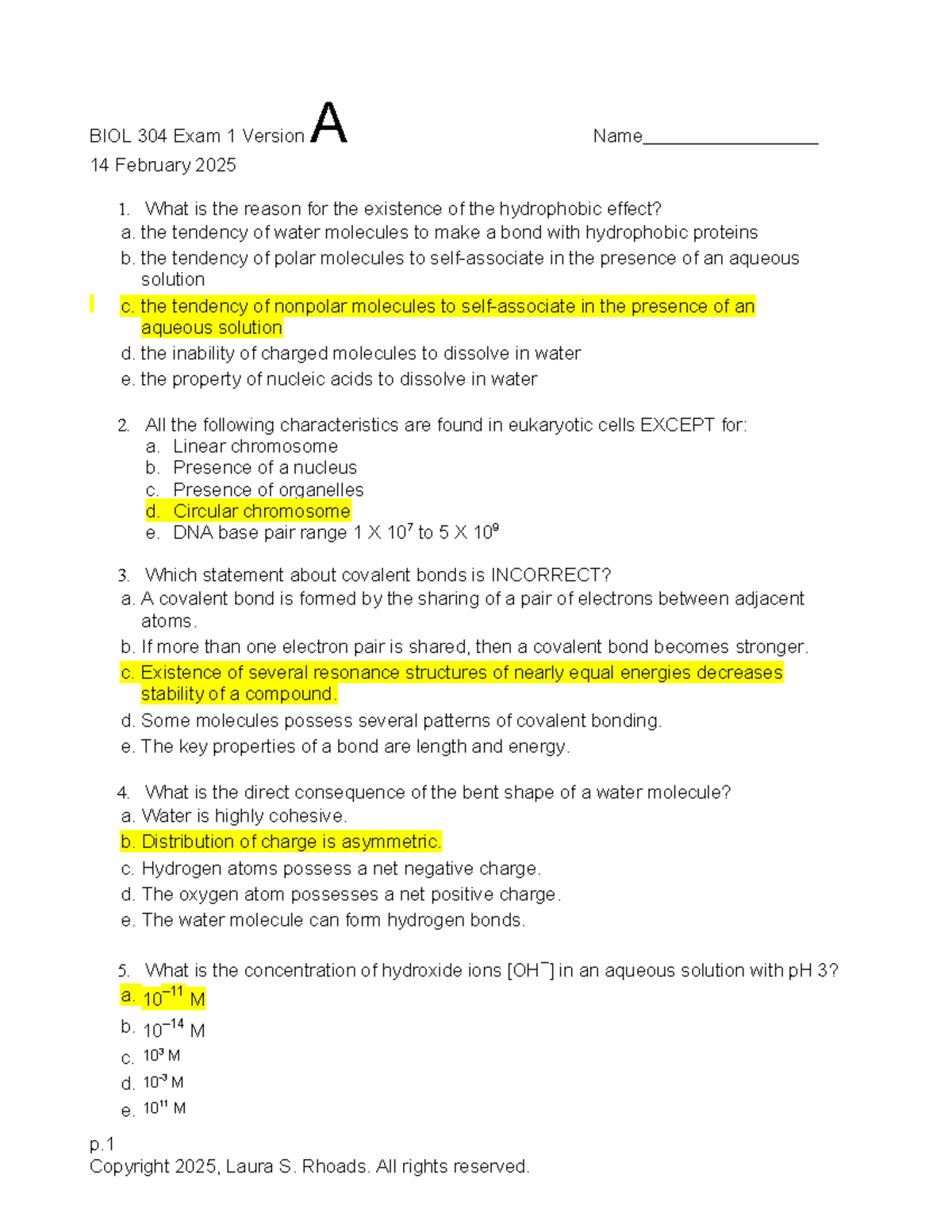BIOL 304 Exam 1 Study Guide - February 2025 - Studocu