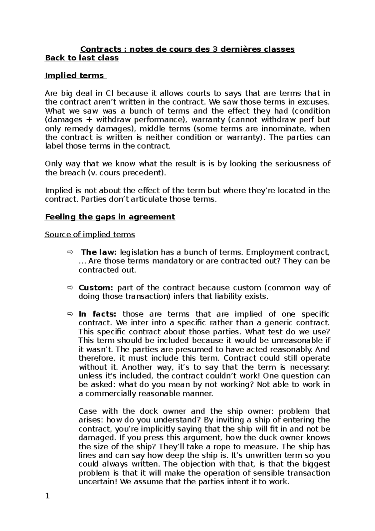 Notes - Class 11 - 12 -13 - Contracts : notes de cours des 3 dernières ...