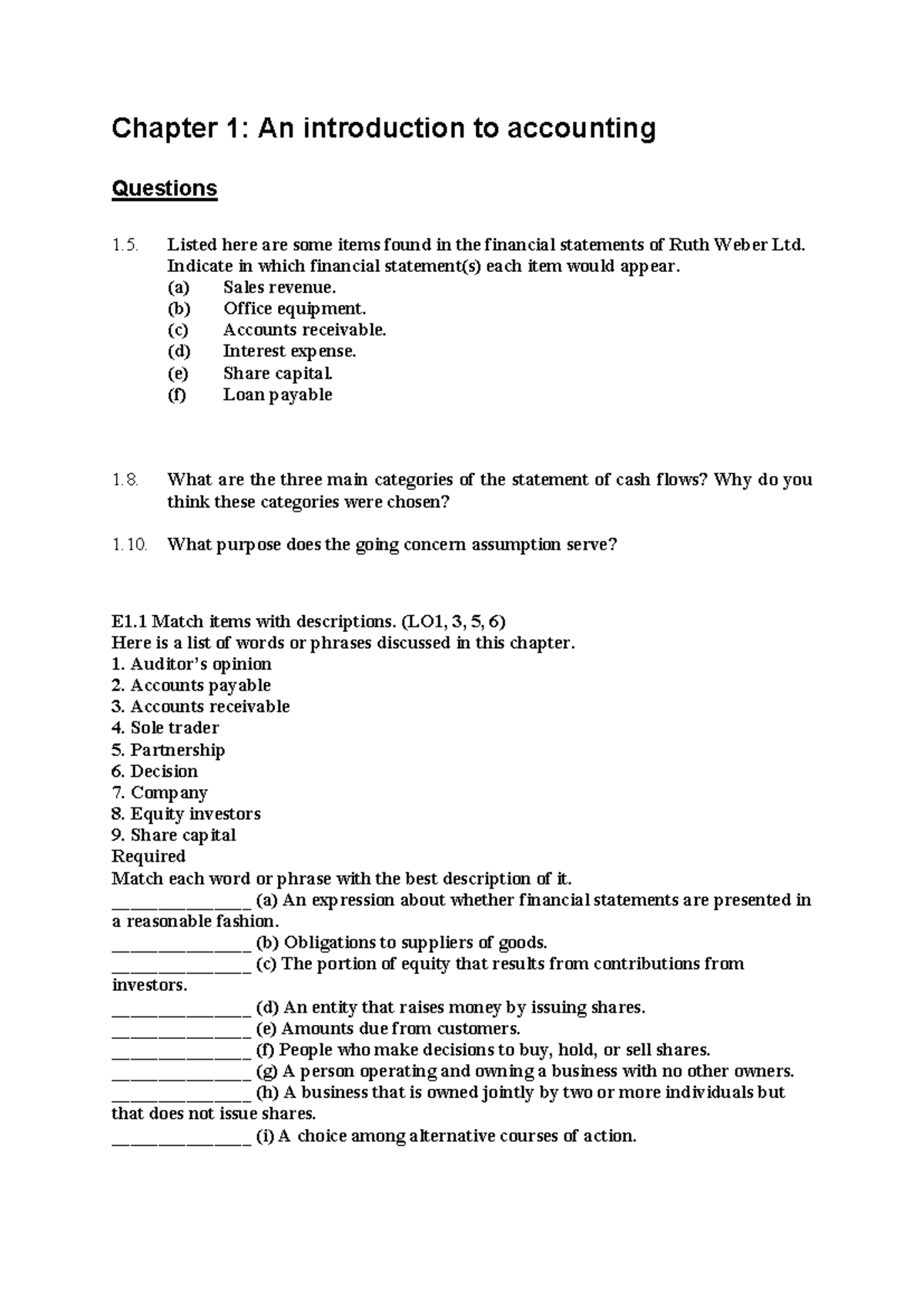 Mod 1 - Tutorial Questions: Intro to Accounting Concepts and Statements ...