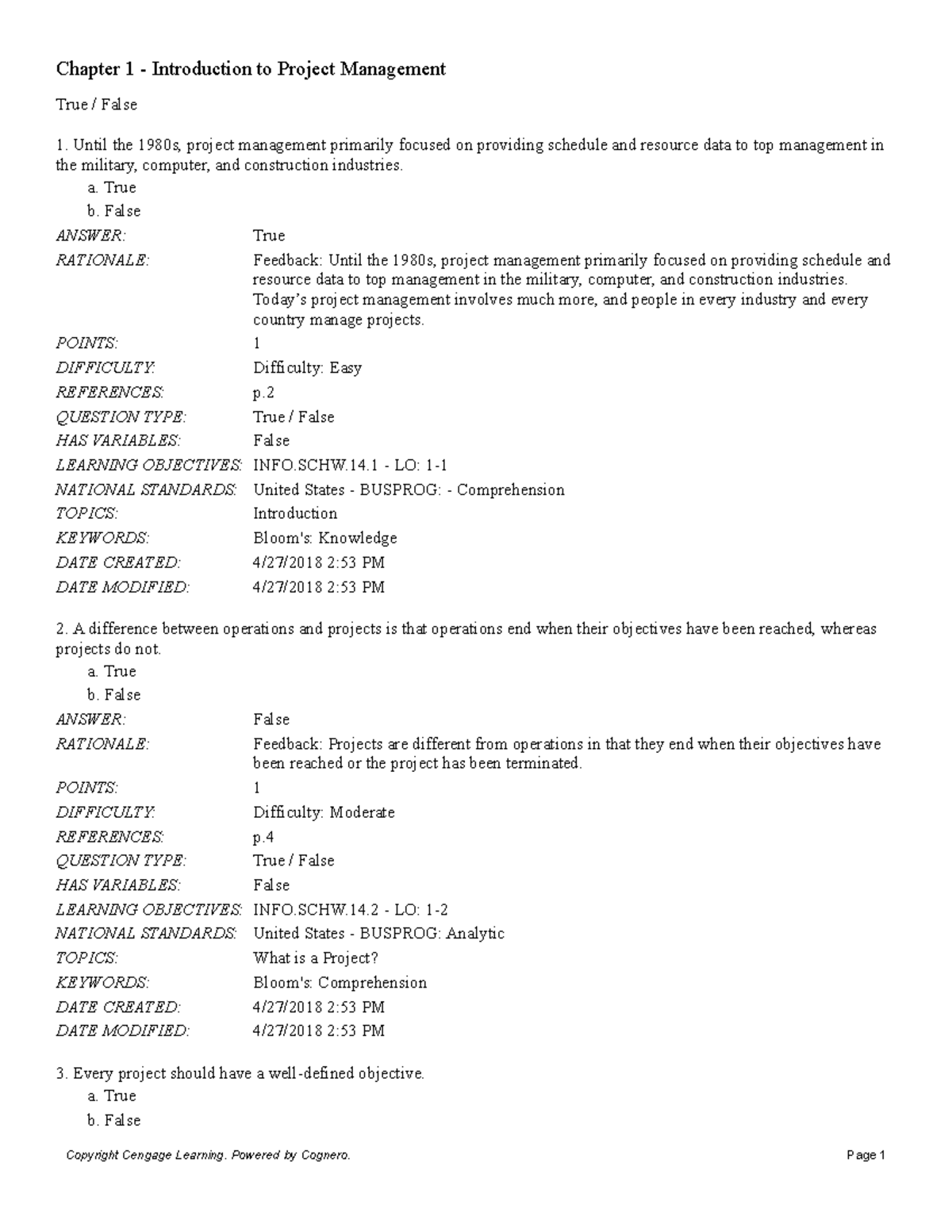 INFO.SCHW.14 Chapter 1 True/False Quiz on Project Management Concepts ...