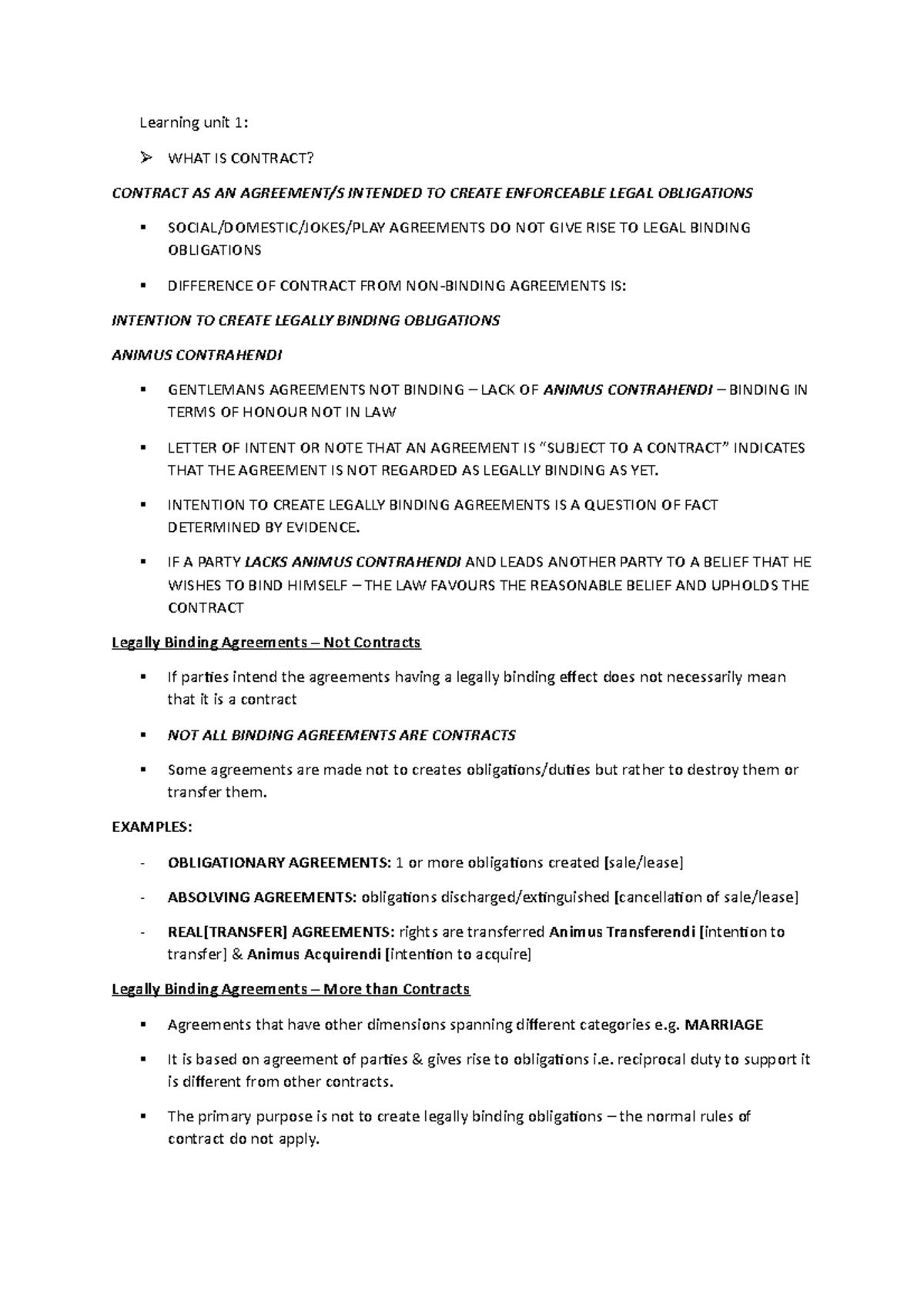 LACO - LU1 Theme 1 - Lecture Notes - LAW OF CONTRACT NOTES: Learning ...