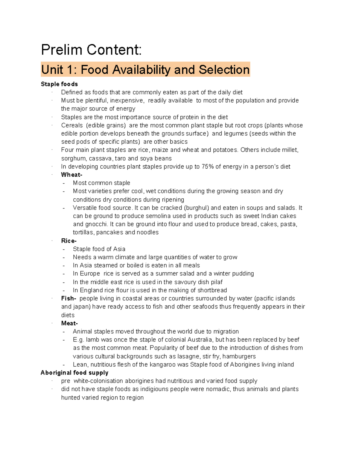 Year 11 Food Technology: Unit 1 - Food Availability & Selection - Studocu
