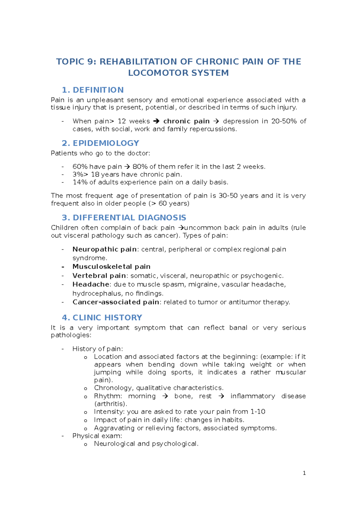 Unit 9 - Lecture Notes on Chronic Pain Rehabilitation Techniques - Studocu