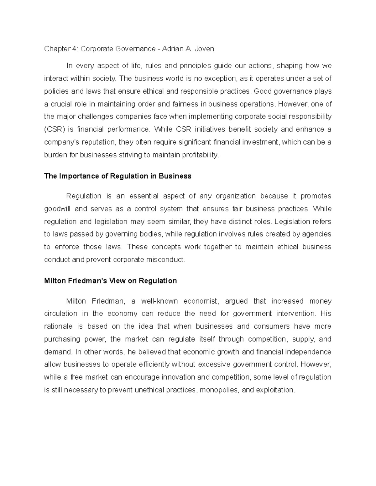 Chapter 4 Corporate Governance Summarization Chapter 4 Corporate