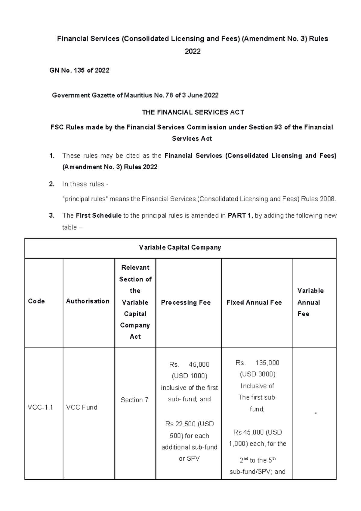 Amendment No. 3 to Financial Services Licensing & Fees Rules 2022 - Studocu