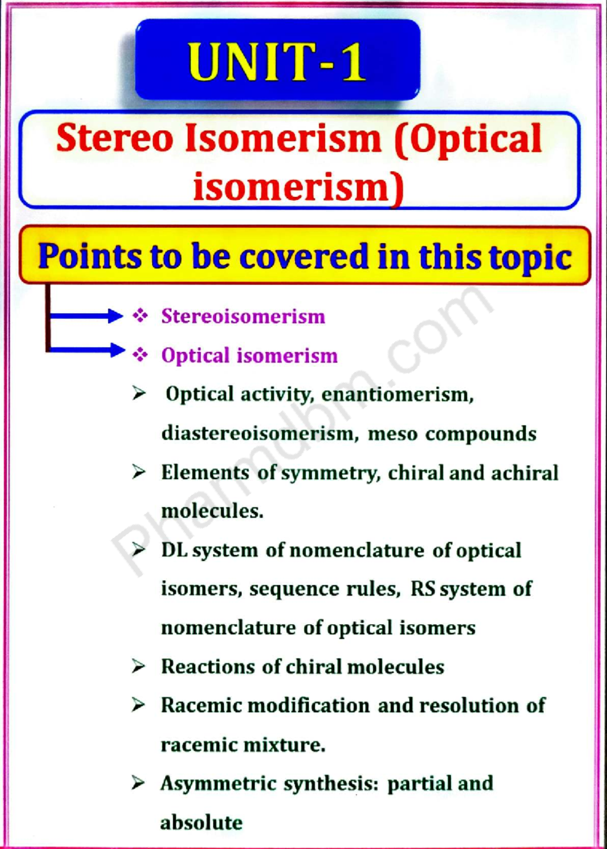 POC III - Unit 1: Stereo Isomerism and Optical Activity in Organic ...