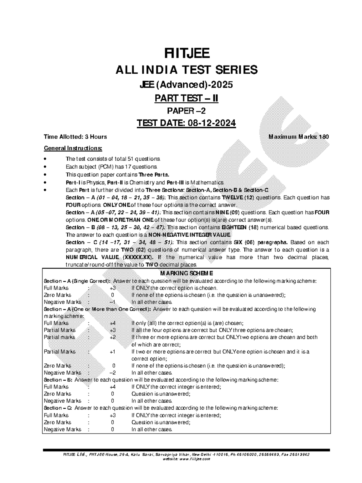 AITS 2425 JEE Advanced All India Test Series PT II Paper 2 - Studocu