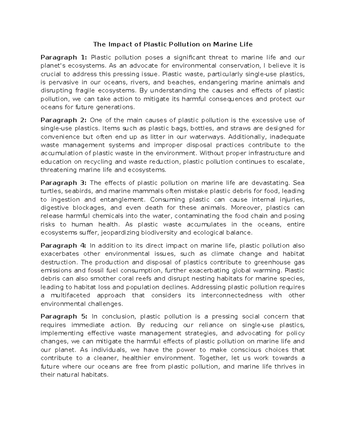The Effects of Plastic Pollution on Marine Life: A Critical Analysis ...