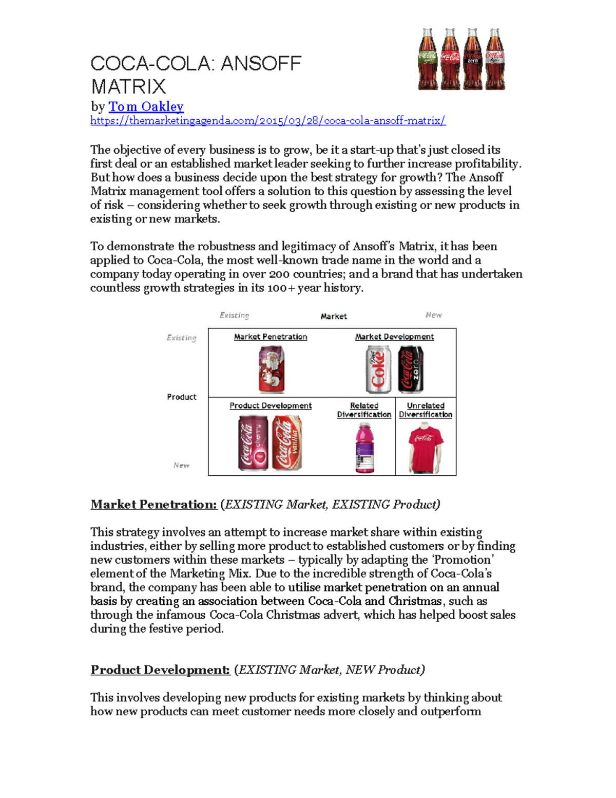 Coca-Cola's Growth Strategies: Ansoff Matrix Analysis - Studocu