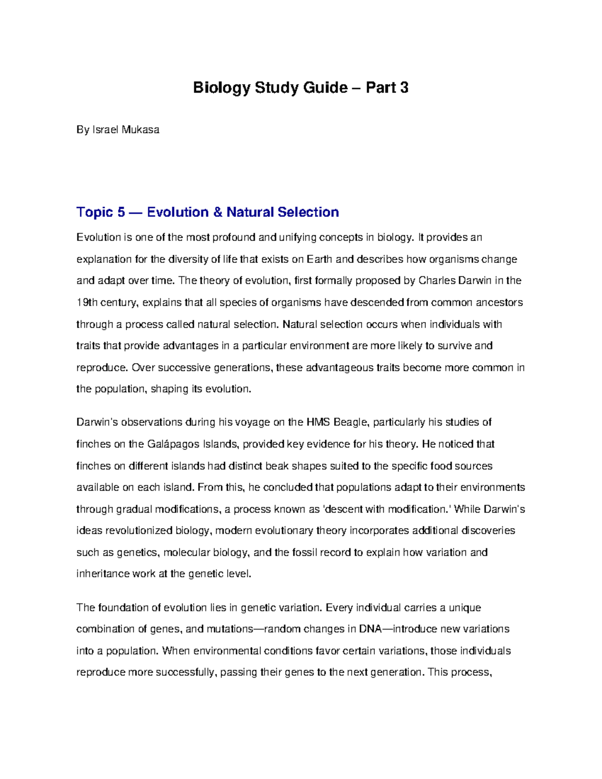Biology Study Guide Part 3: Evolution & Classification Insights - Studocu