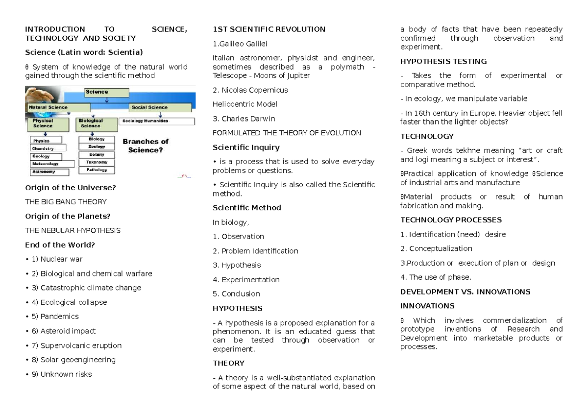 STAS 101: Introduction to Technology and Society - Prelim Notes - Studocu