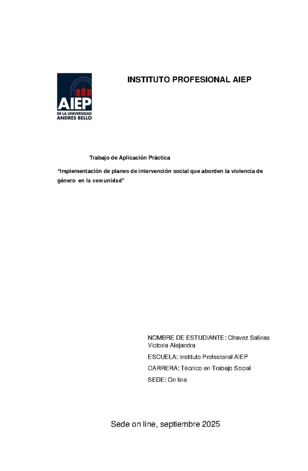 Trabajo de Aplicación Práctica: Intervención Social contra la Violencia ...