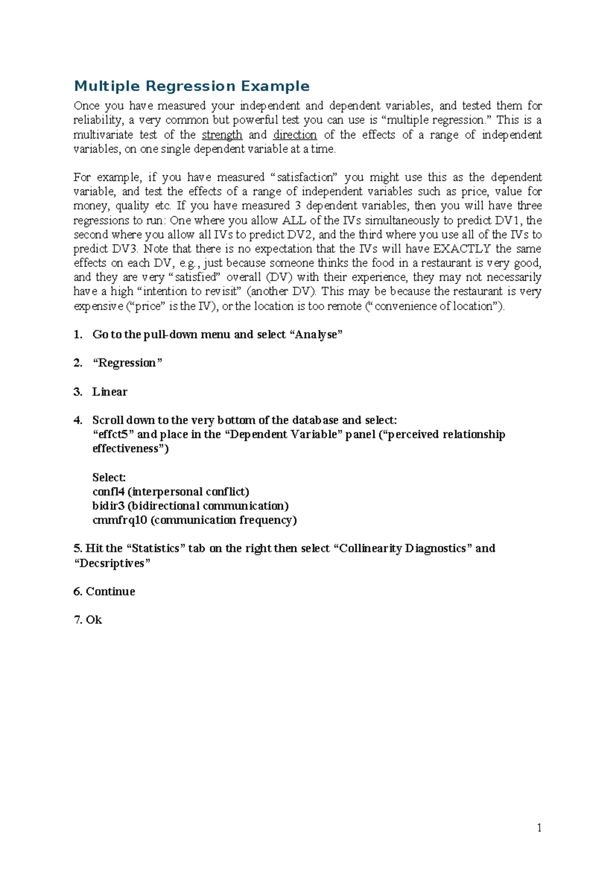 Multiple Regression Analysis: Understanding IVs and DVs - Studocu
