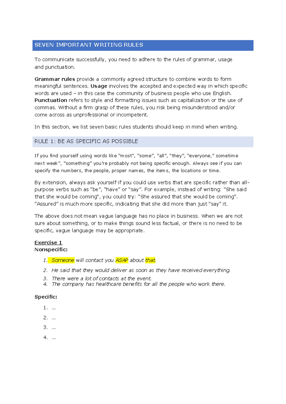 Seven Essential Writing Rules for Effective Communication - Studocu