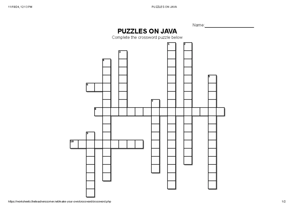 Puzzles ON JAVA-answers - PUZZLES ON JAVA Complete the crossword puzzle ...