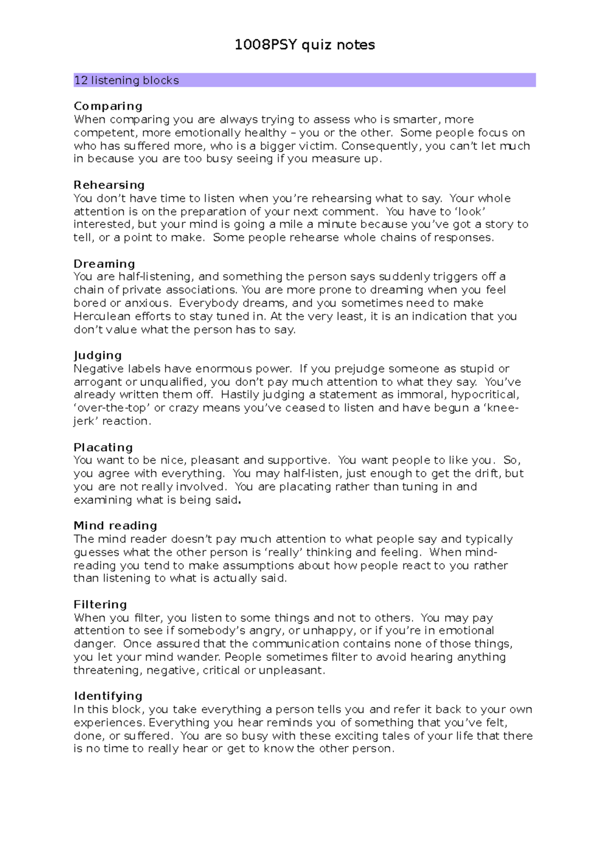 PYB007 assignment - 12 listening blocks Comparing When comparing you ...