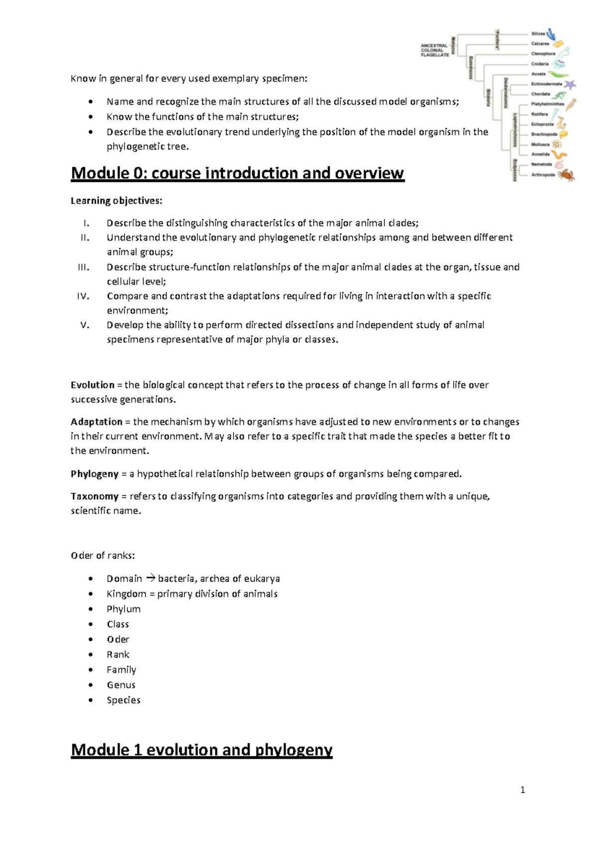 Evolution and Development of Animals: Module Overview (Final) - Studeersnel
