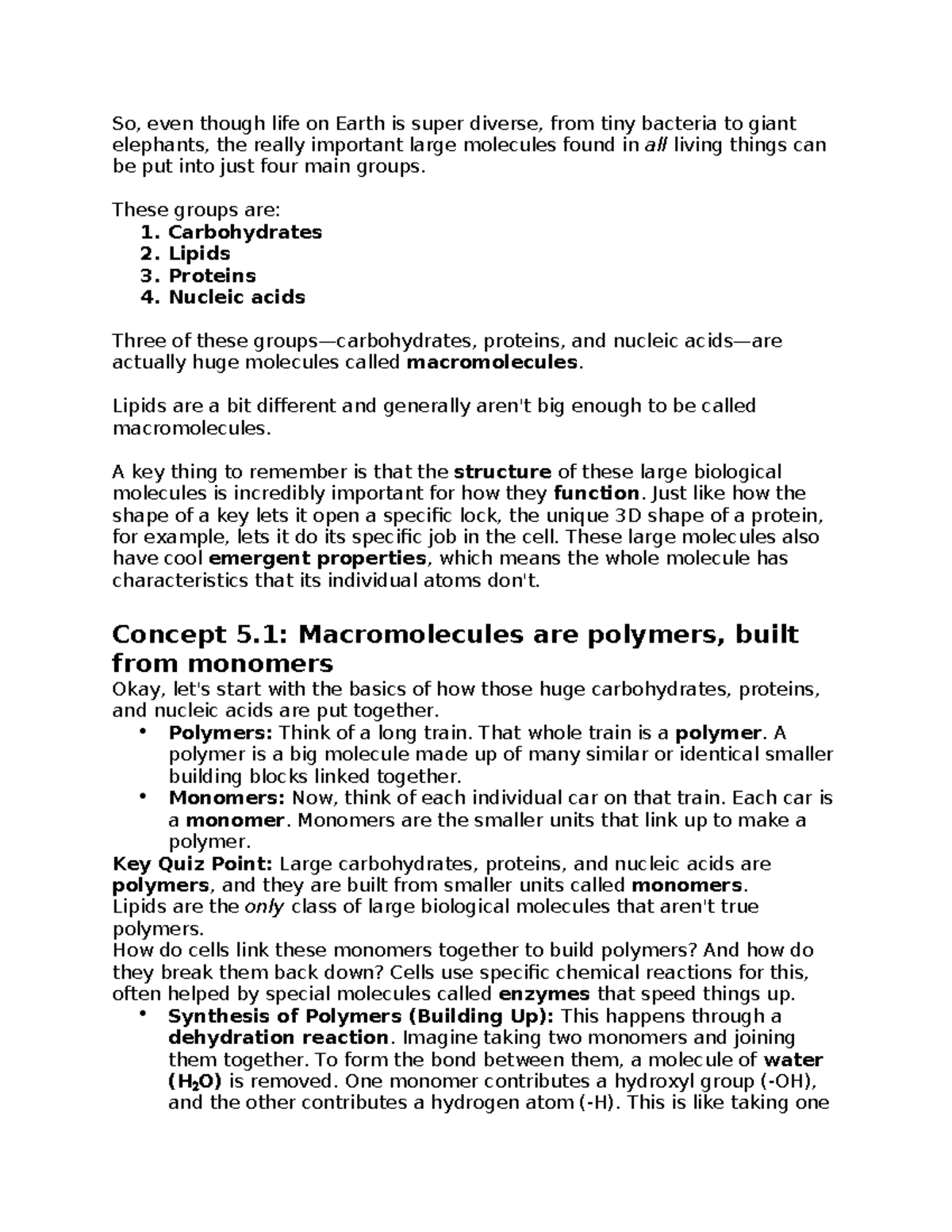 BIOL 150 Chapter 5 Notes: Macromolecules and Their Functions - Studocu
