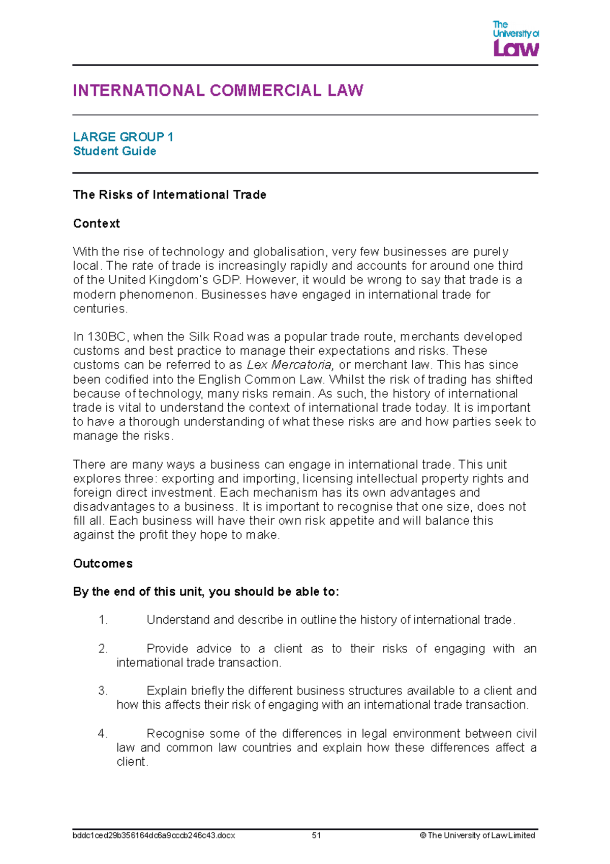 International Commercial Law: Large Group 1 Study Guide - Studocu
