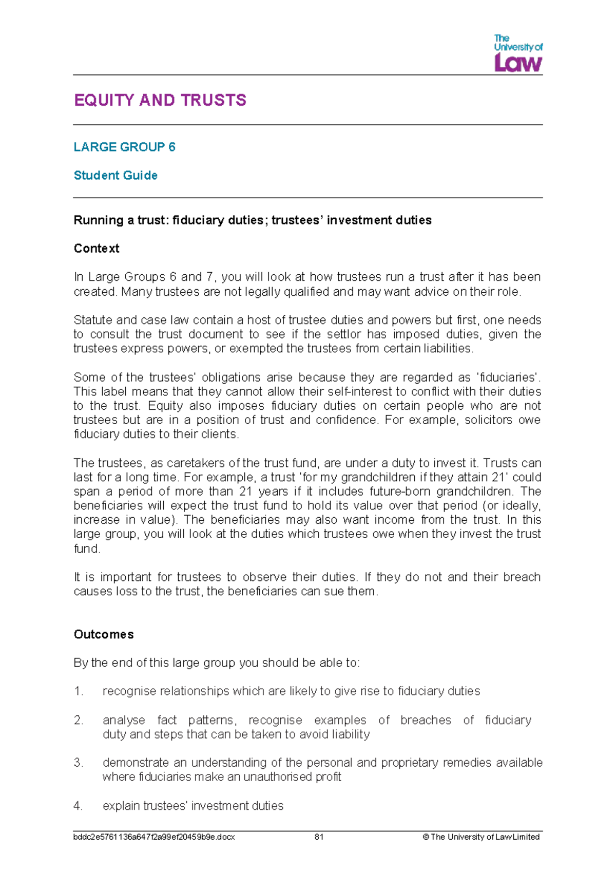 EQUITY AND TRUSTS LARGE GROUP 6: Trustee Investment Duties Guide - Studocu