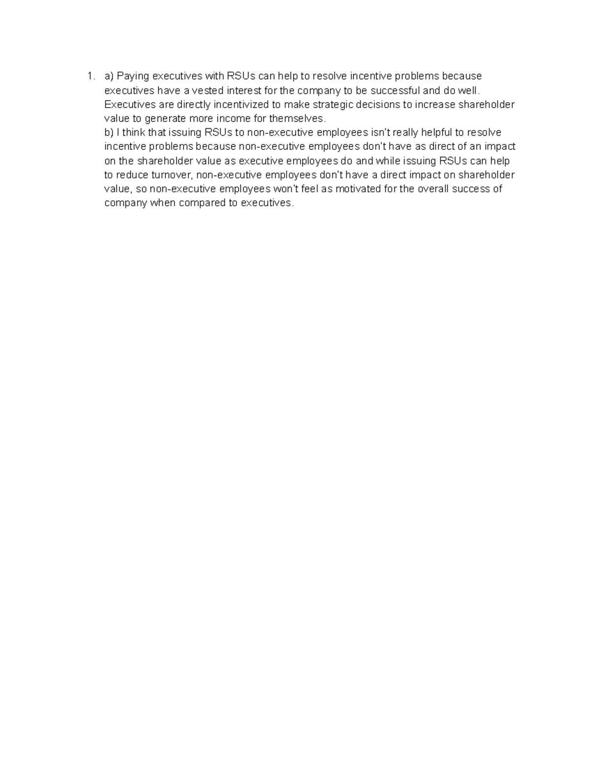 Incentive Alignment: The Role of RSUs in Executive Compensation - Studocu