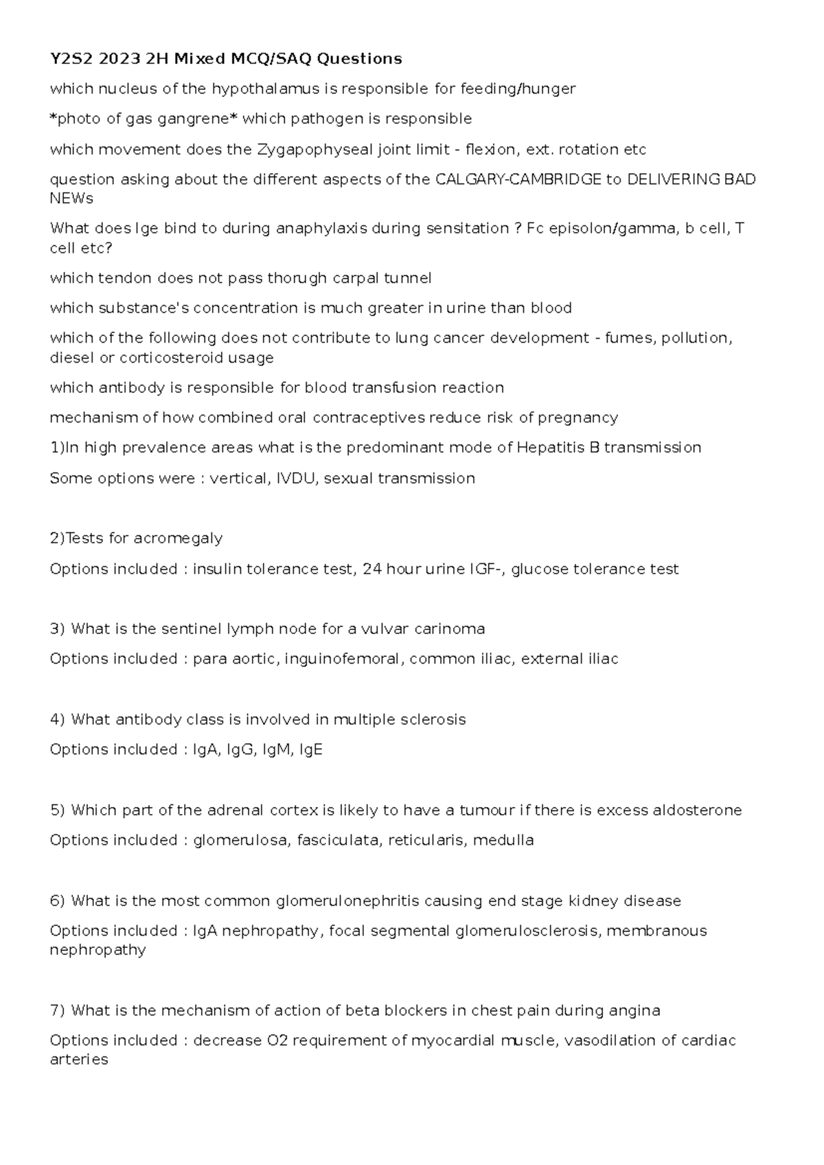 Y2S2 2023 2H Mixed MCQs - Practice Questions for Year 2 Medicine at WSU ...