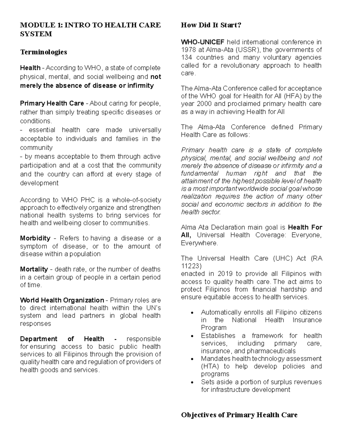 Module 1: Intro to Health Care System - Key Terminologies and Concepts ...