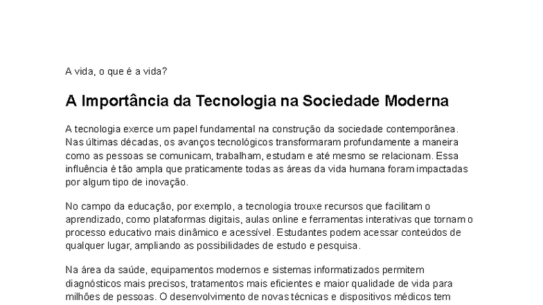 A Importância da Tecnologia na Sociedade Moderna - Anotações - Studocu