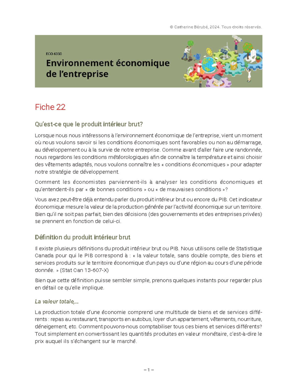Fiche 22 - Comprendre le Produit Intérieur Brut (PIB) en Économie - Studocu