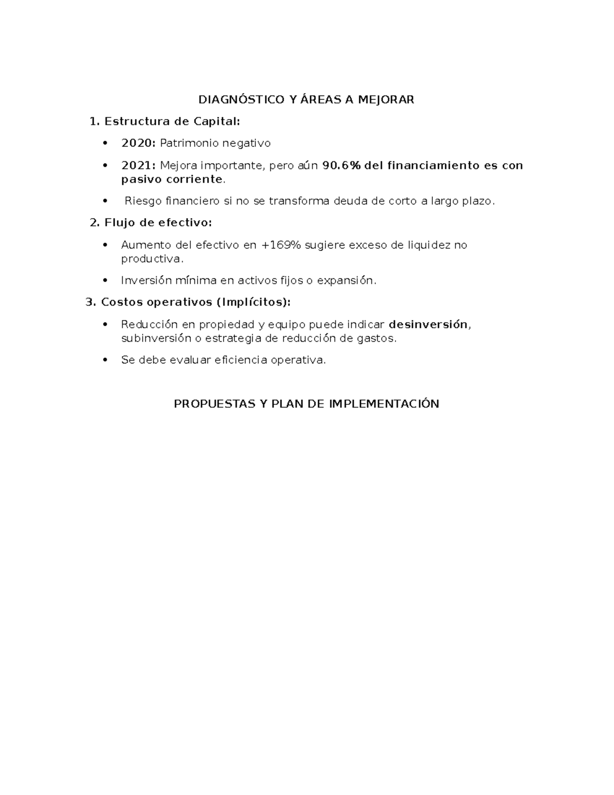 Diagnóstico y Propuestas de Mejora Financiera: Estructura y Costos ...