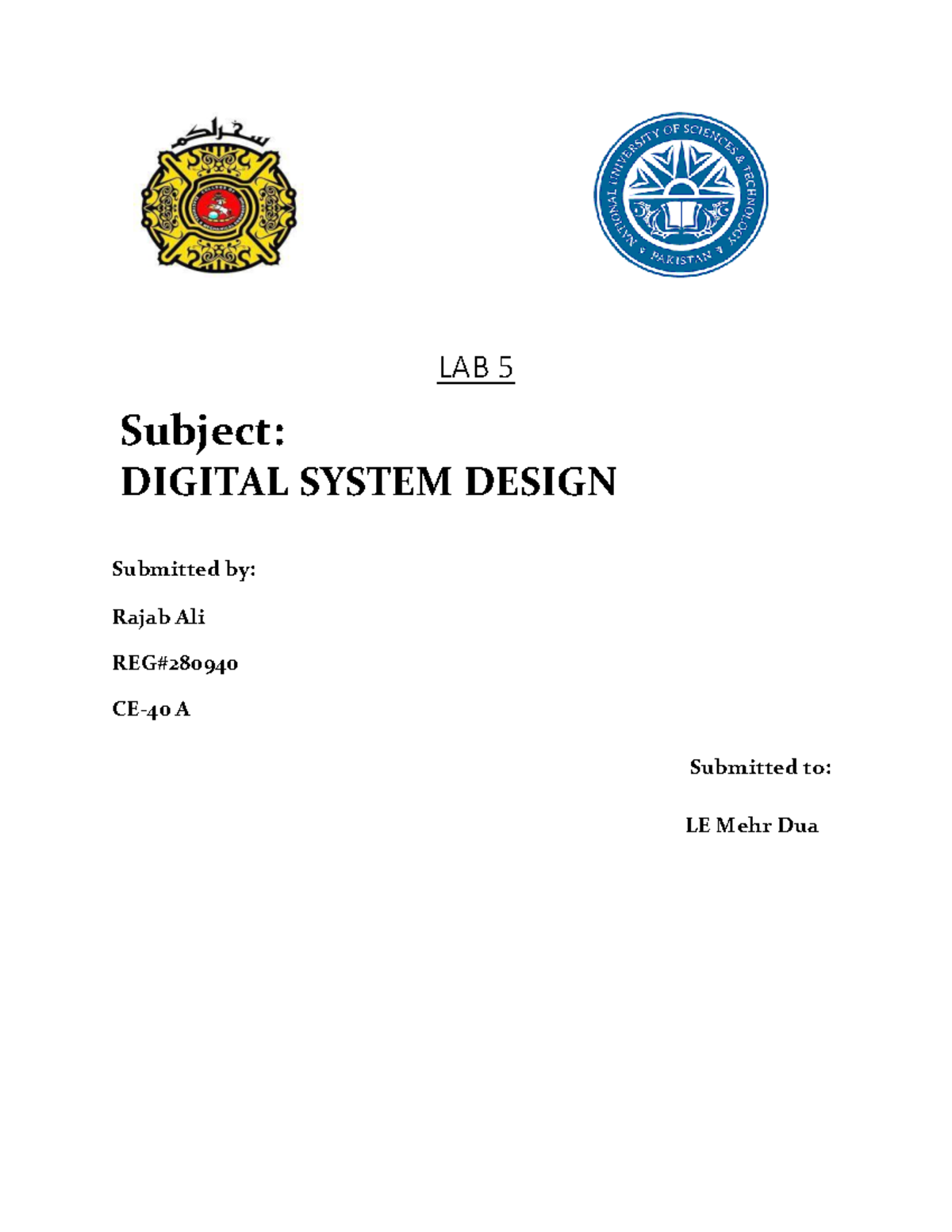 LAB 5 DSD - Digital System Design Lab Work and Tasks - Studocu