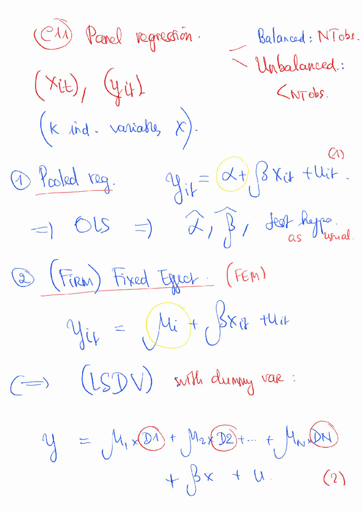 Final Exam Notes - Eco: Panel Regression Analysis and Model Testing ...
