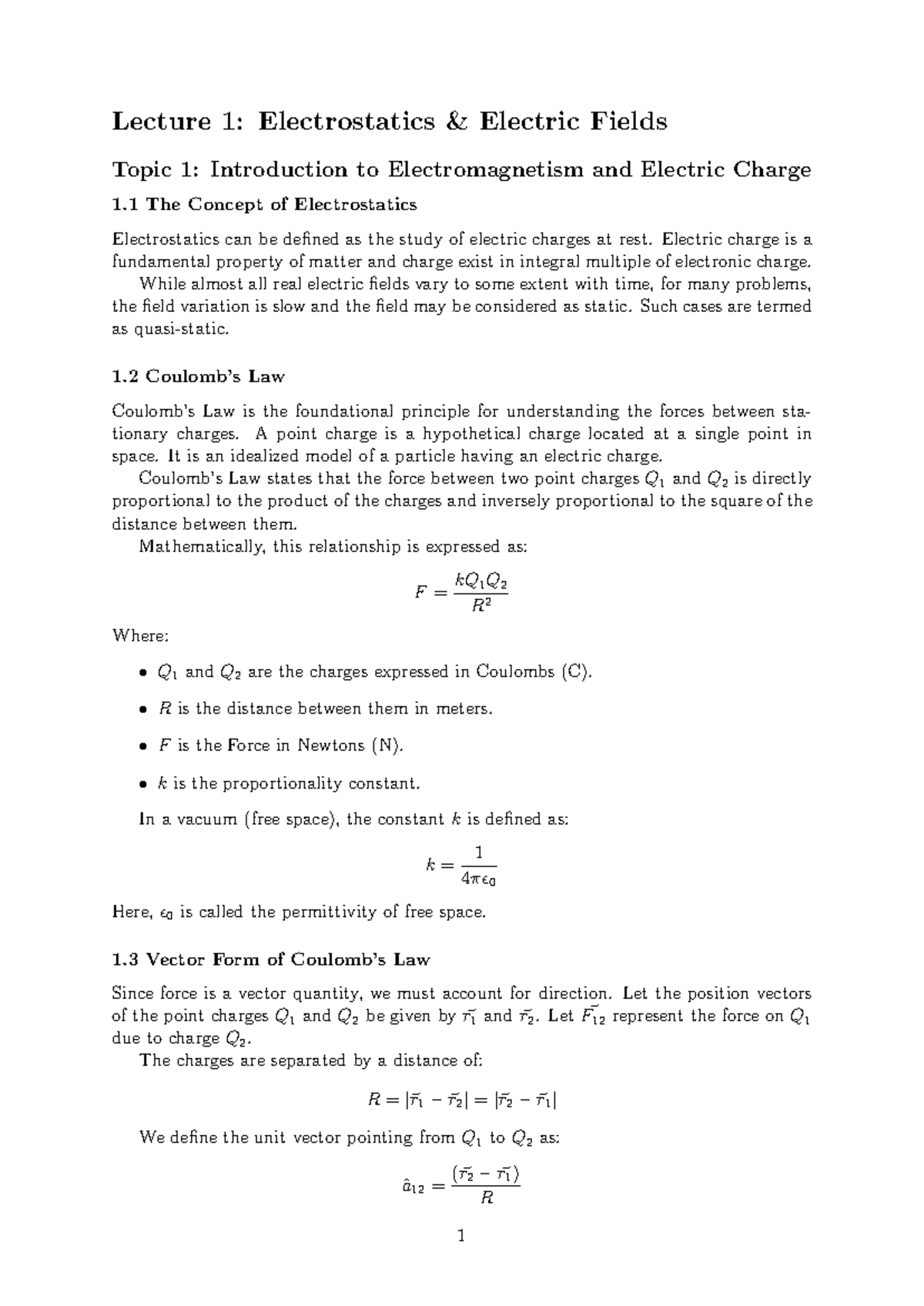 Lecture 1: Electrostatics and Electric Fields (ENG PHYS II) - Studocu