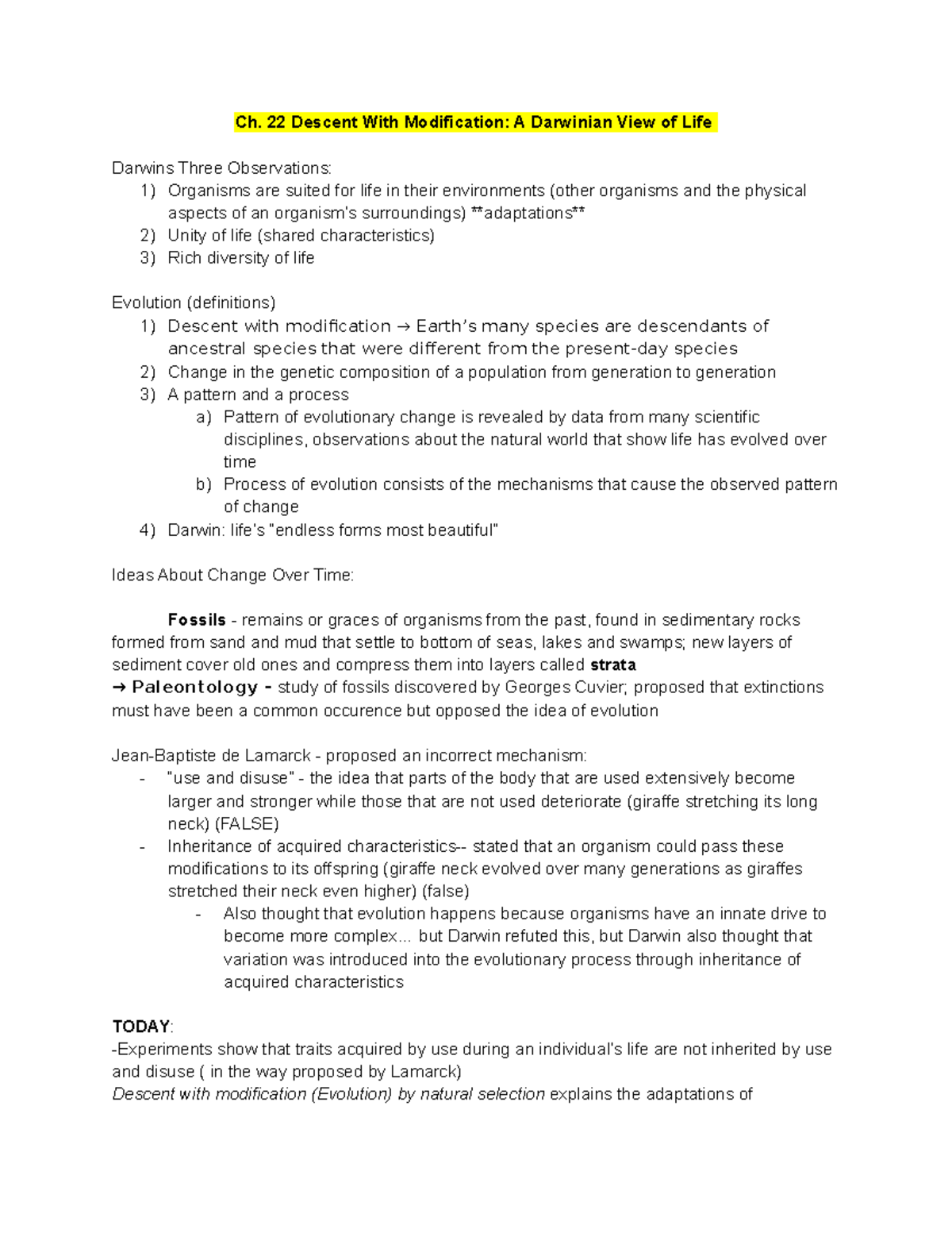 BIO 2108 Midterm Exam - Summary of Evolutionary Principles in Biology ...