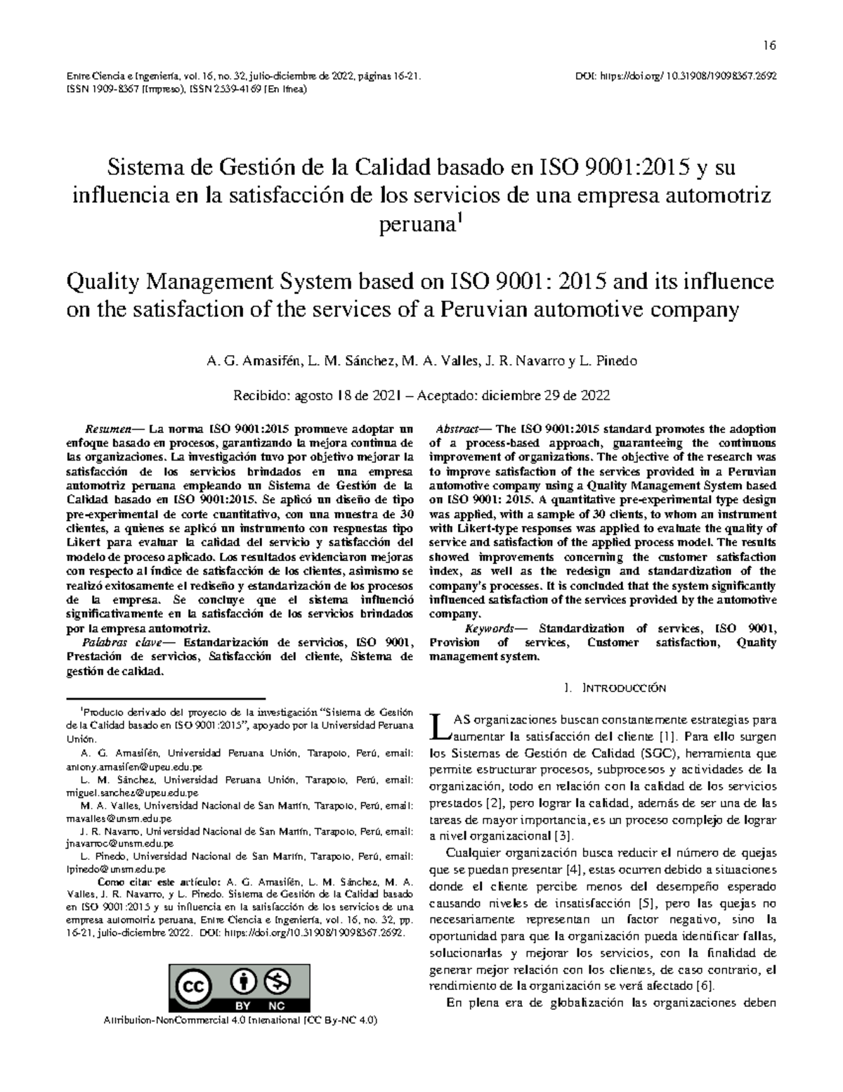 Sistema de Gestión de la Calidad ISO 9001:2015 y Satisfacción en ...