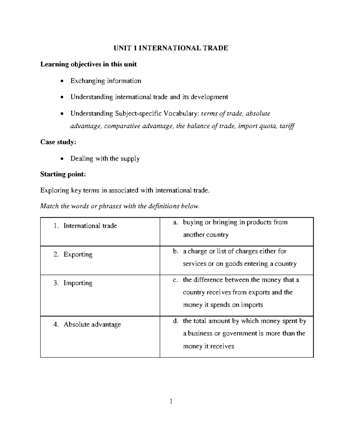 UNIT 1: INTERNATIONAL TRADE - Key Concepts and Case Studies (AV) - Studocu