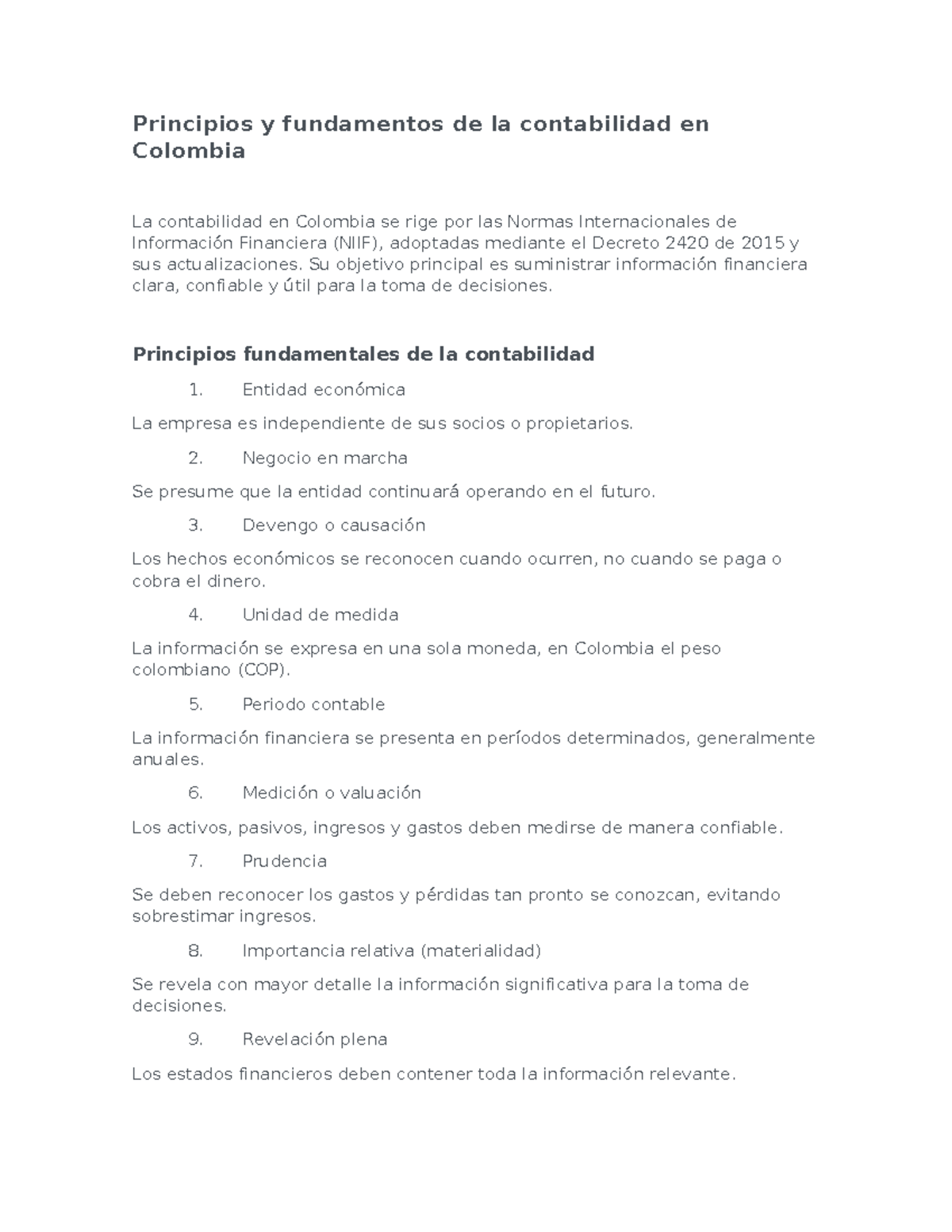 Principios y Fundamentos de la Contabilidad en Colombia - NIIF - Studocu