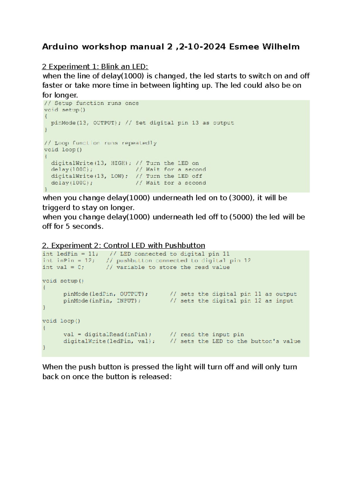 Arduino Workshop Manual 2: LED Experiments & Controls - Studeersnel