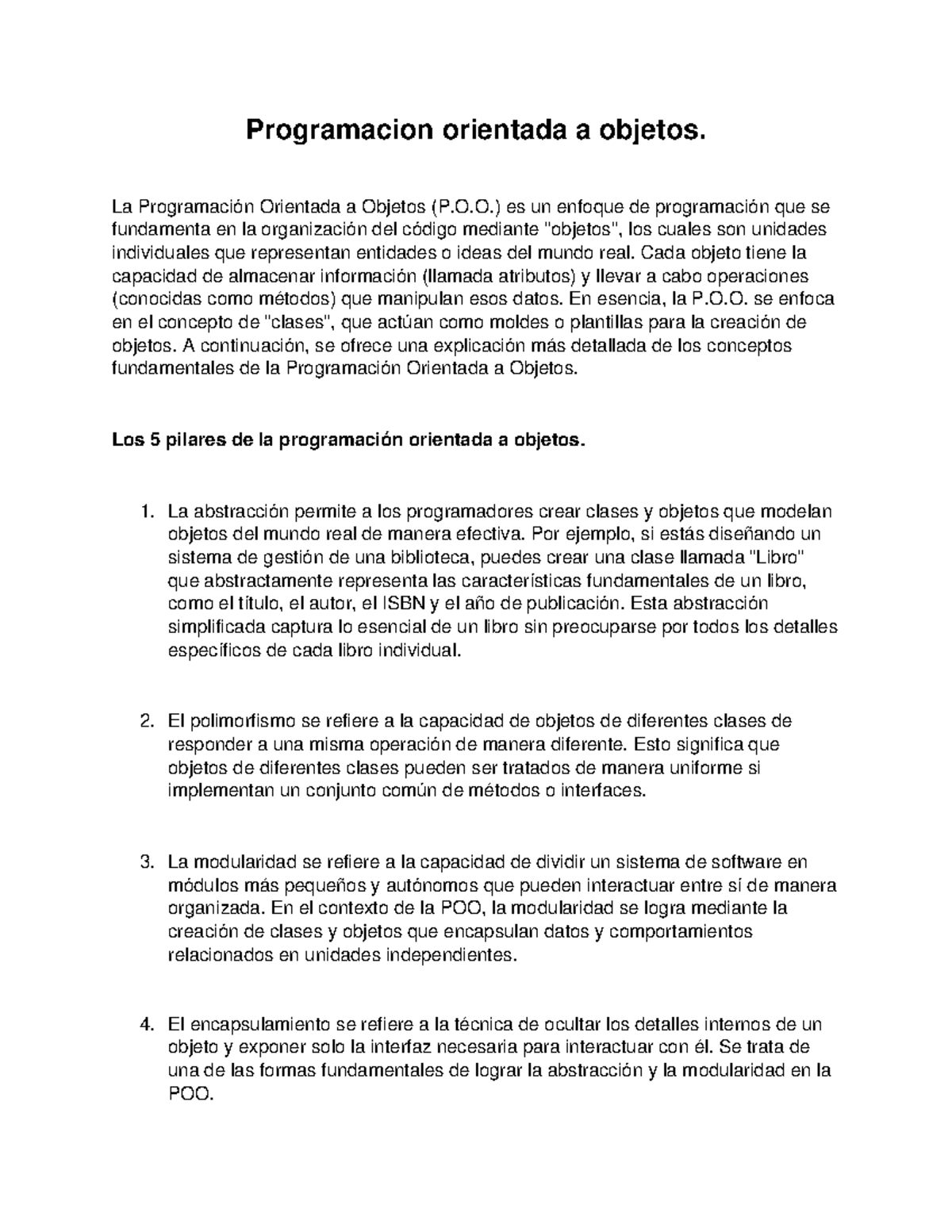 Programación Orientada a Objetos (P.O.O.): Conceptos Clave y Pilares ...