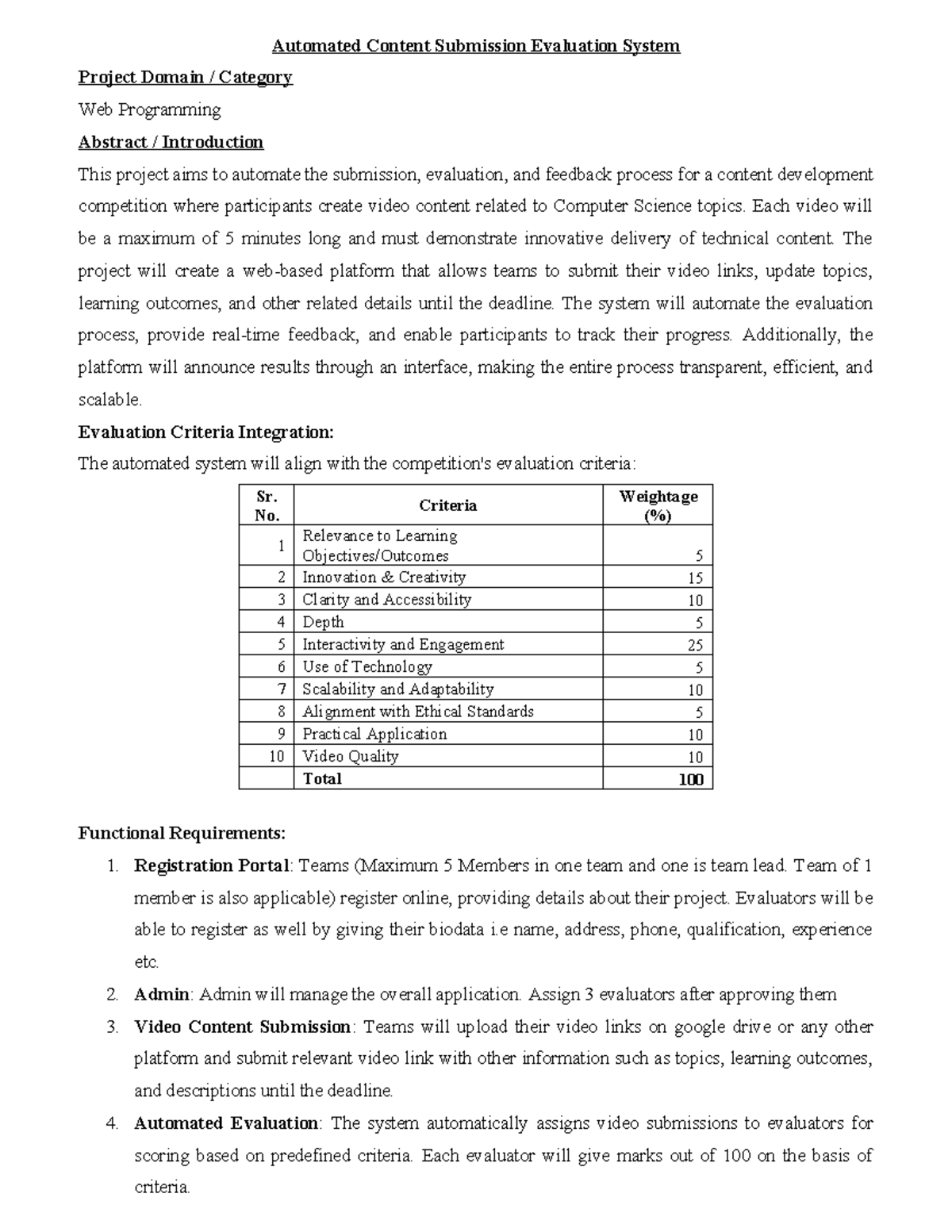 Automated Evaluation System for Video Content in CS619 Project - Studocu