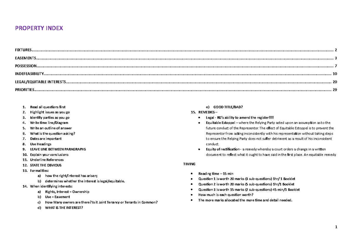 Property Law Final Exam Notes (Course Code: LAW123) - Studocu