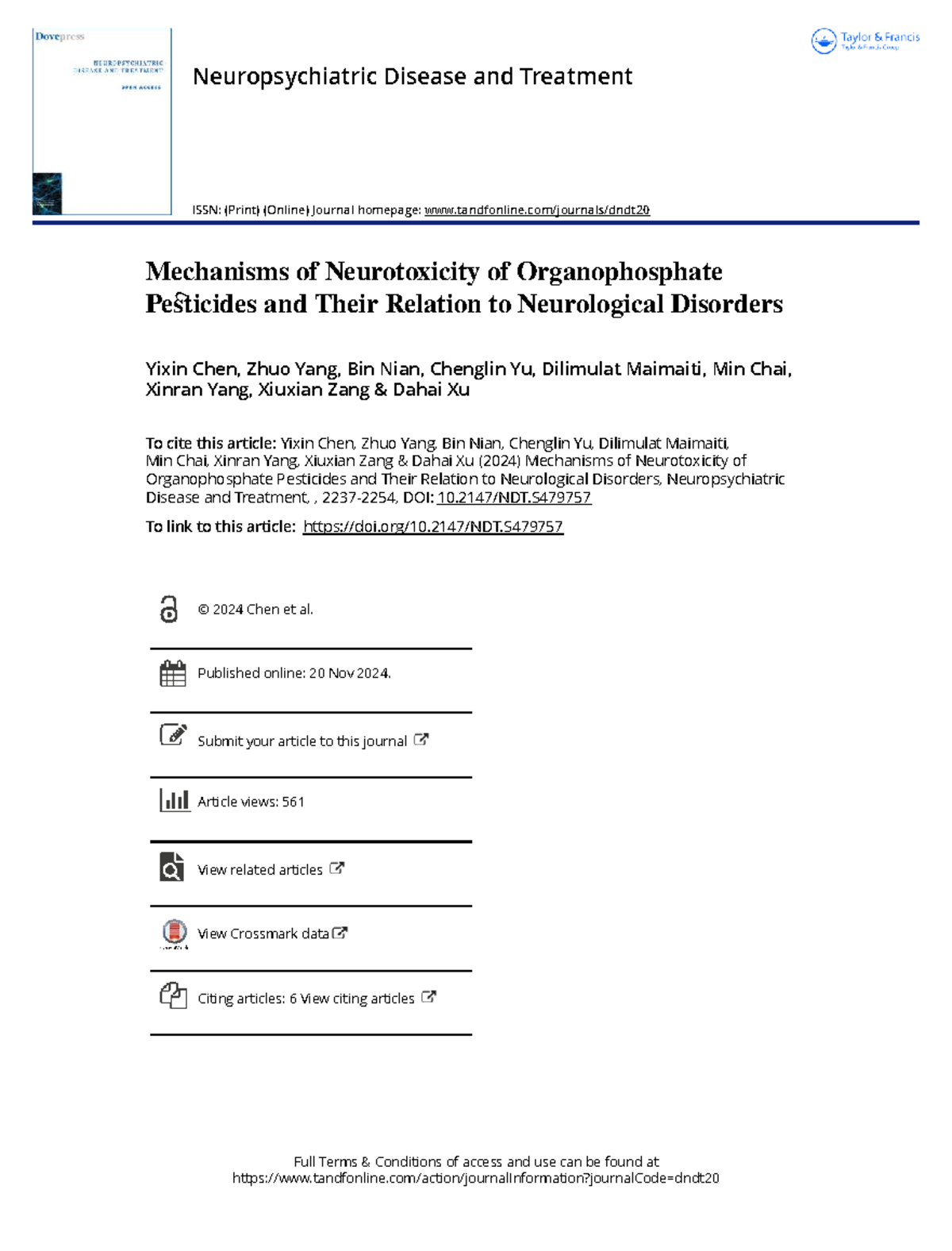 Neuropsychiatric Disease and Treatment 2024: Mechanisms of ...