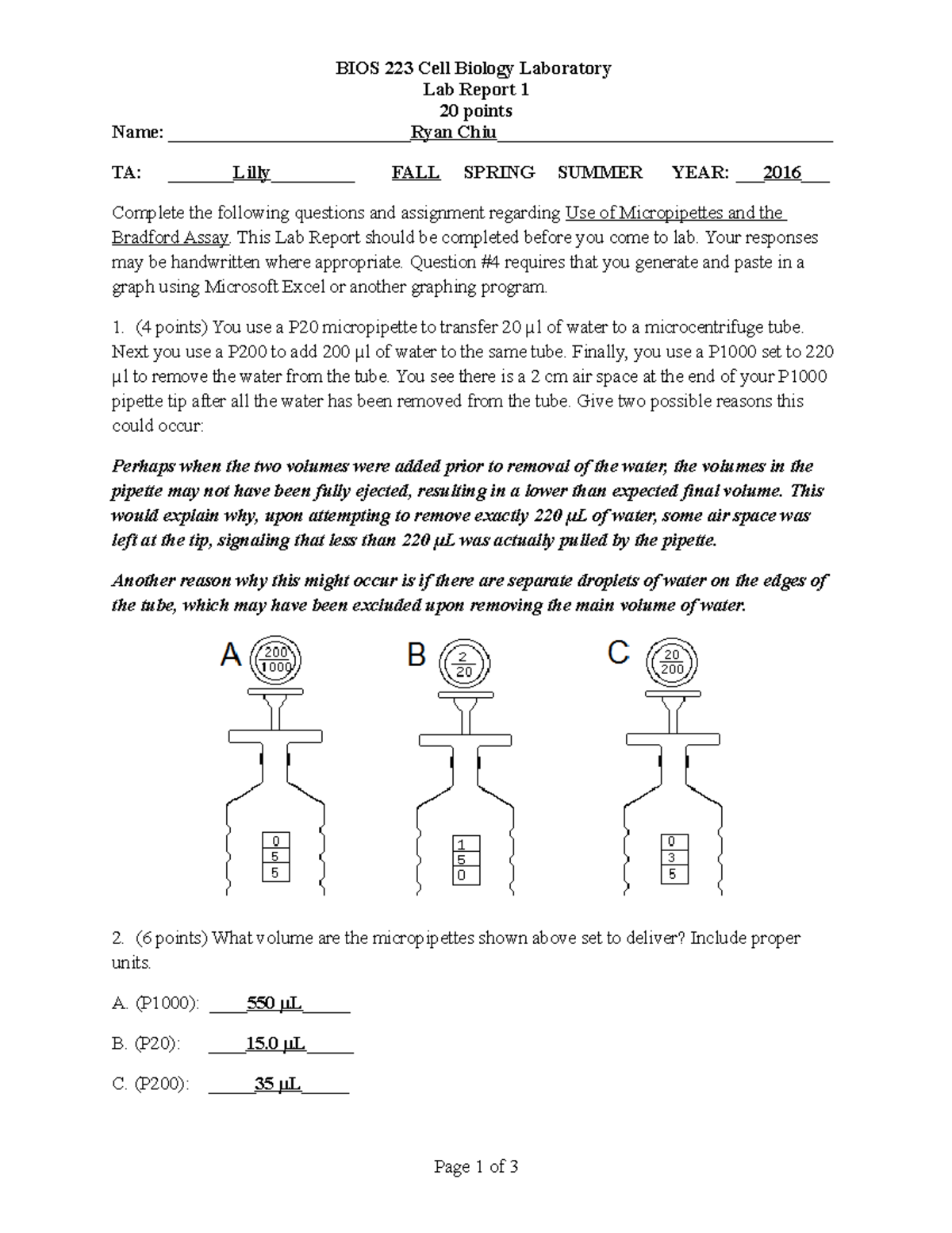 Lab Report 1 - Bradford Assay Overview for BIOS 223 - Studocu