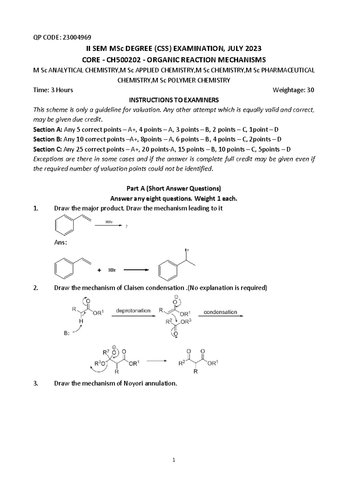 CH500202 II SEM MSc Exam July 2023: Organic Reaction Mechanisms - Studocu