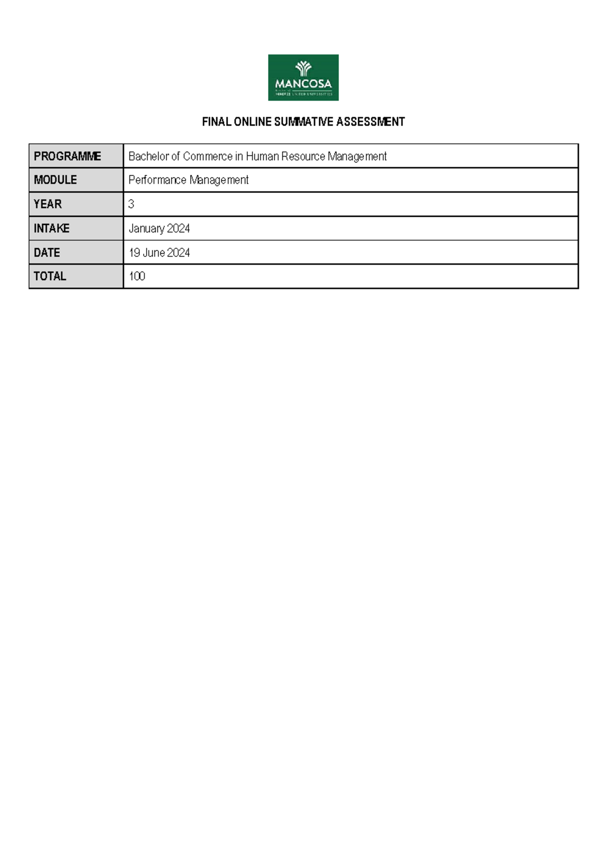 OSA JAN24 S1 BCOM HRM Performance Management Case Study Analysis - Studocu